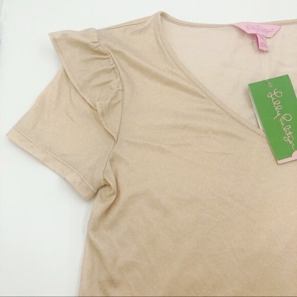 Lilly Pulitzer Gold Metallic Ruffled Samira Top - Picture 4 of 9